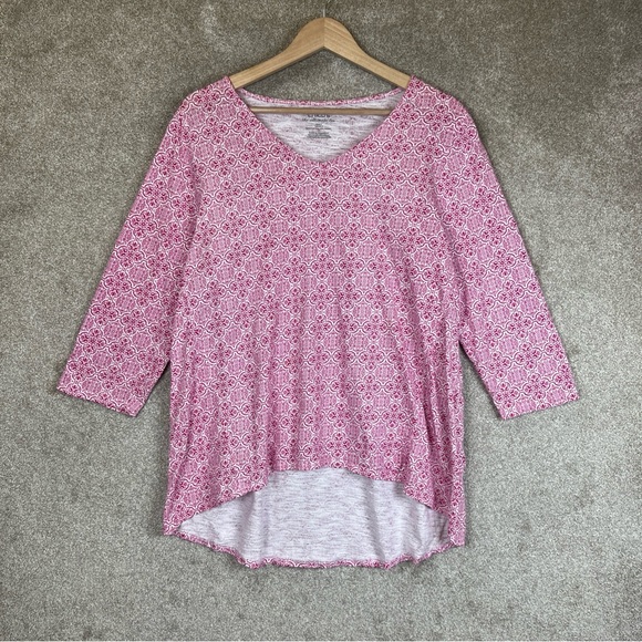 Chico’s Shirt Womens 2 Pink Cotton Blend 3/4 Sleeve Pullover Stretch- 1897* - Picture 1 of 10